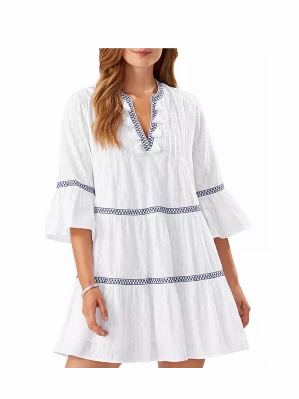 Tommy Bahama Cotton Clip Embroidered Tier Dress Size L